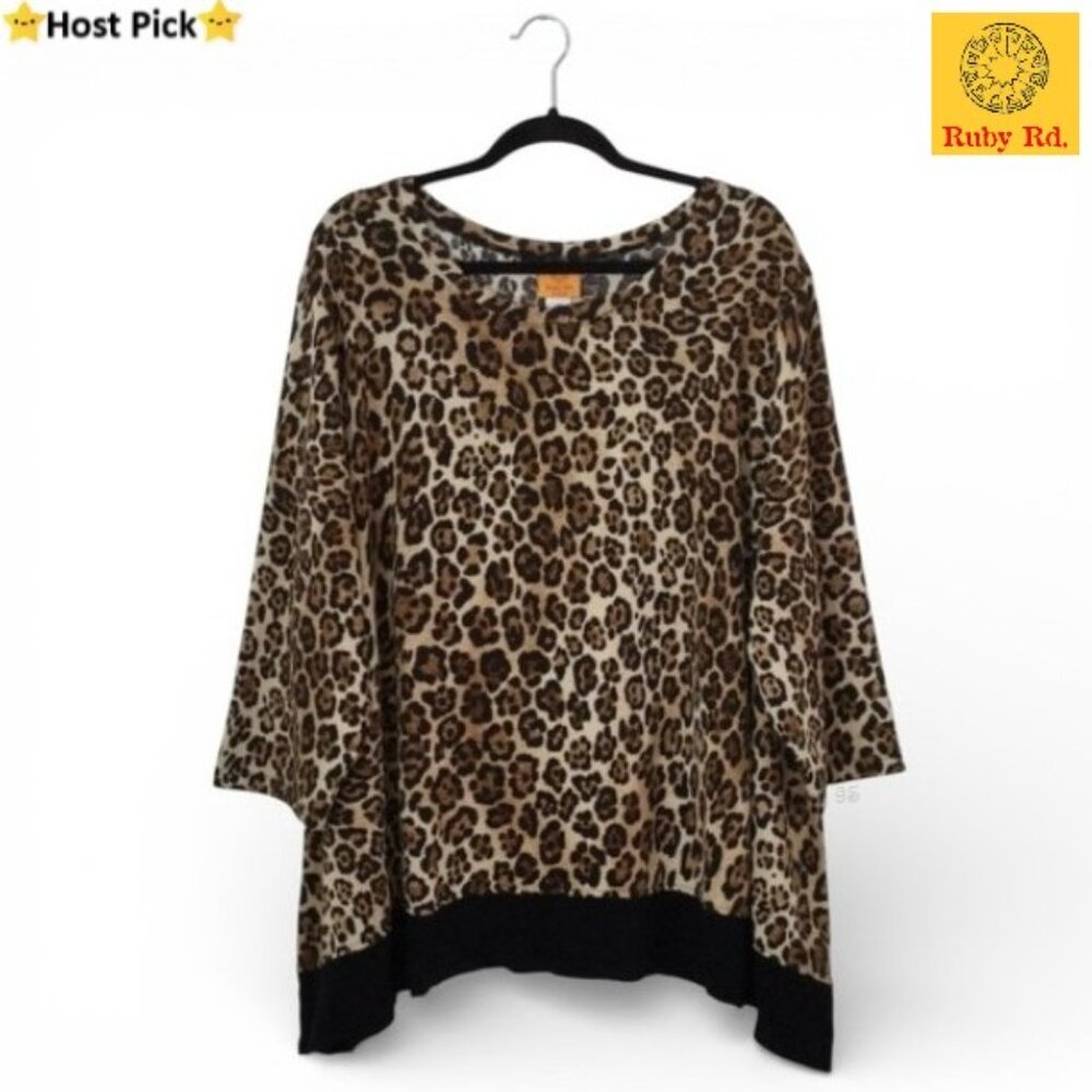 RUBY RD 3/4 Sleeve Cheetah Print Handkerchief Sharkbite Tunic Top 3X